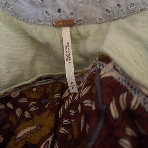 Free People  Stripe Mixed Print Crop top Eyelet collar Boho